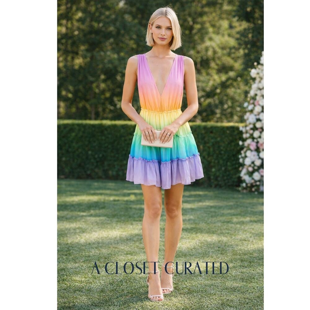 Cami NYC Egle Silk Tiered Mini Dress XS Rainbow NWT